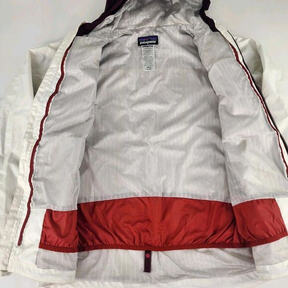 Patagonia Girls H2no Nylon Jacket Size XL (14) WHITE/BURGUND Hoodie Ski Jacket - Picture 3 of 14